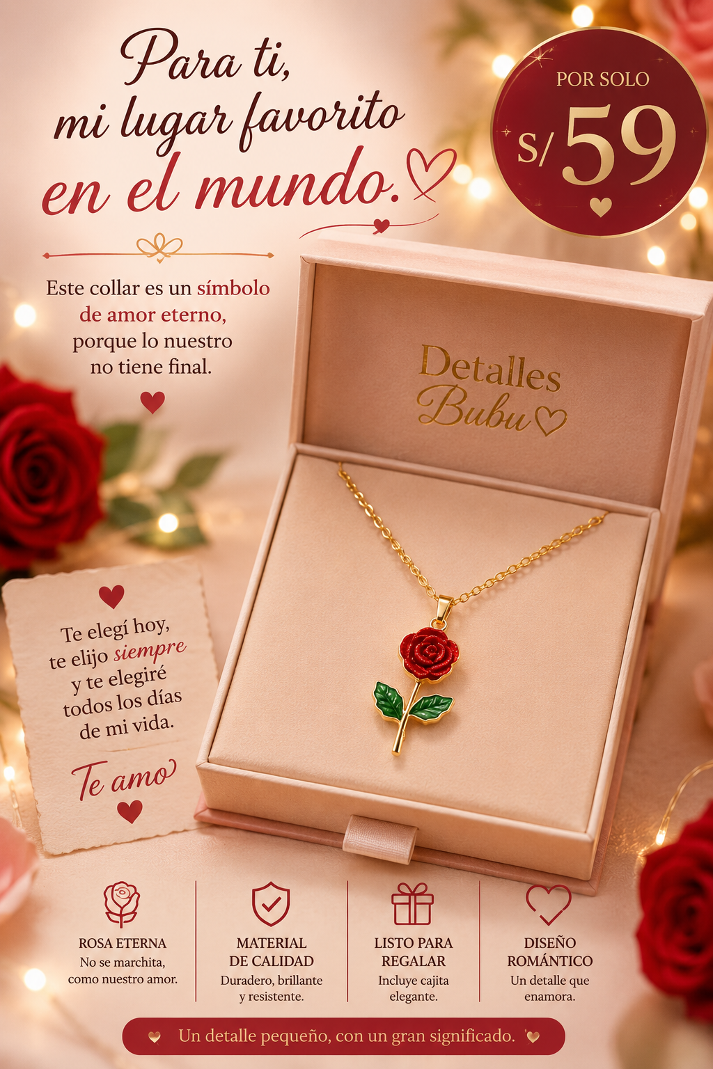 🌹 Collar de Rosa Eterna + Dedicatoria ❤️ | El Regalo Perfecto para Enamorar