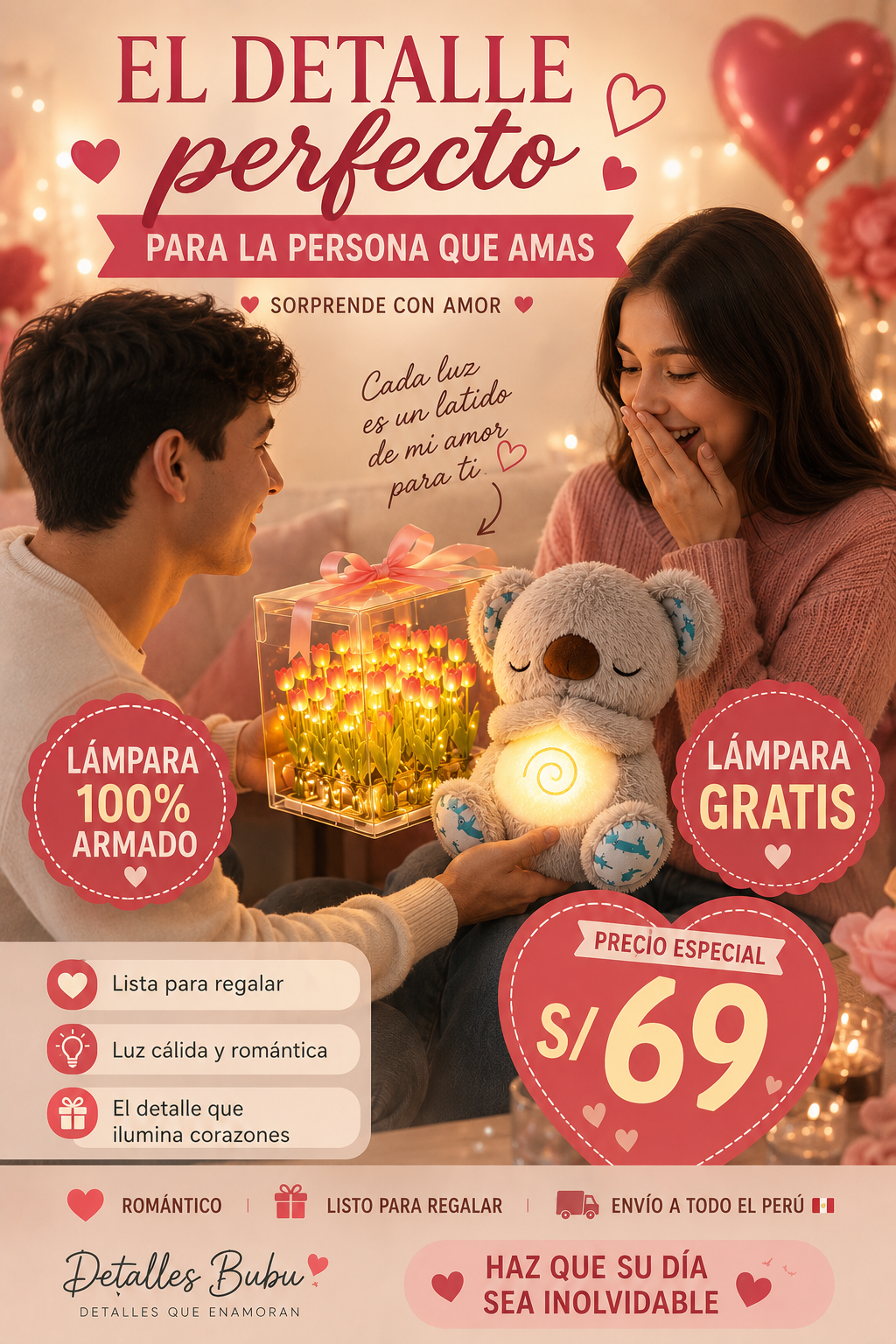 🐨 Peluche Koala que Respira + Lámpara de Tulipanes GRATIS 💝 | Regalo Romántico