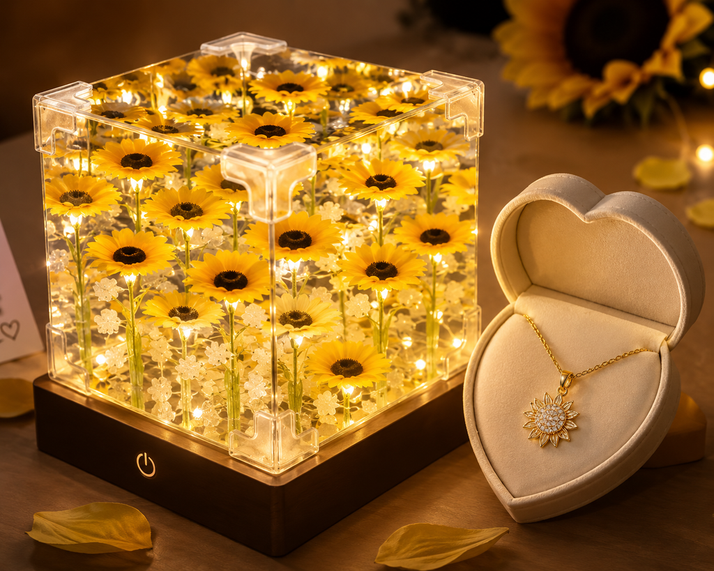 🌻 Lámpara de Girasol + Collar de Girasol de Regalo | Edición Romántica