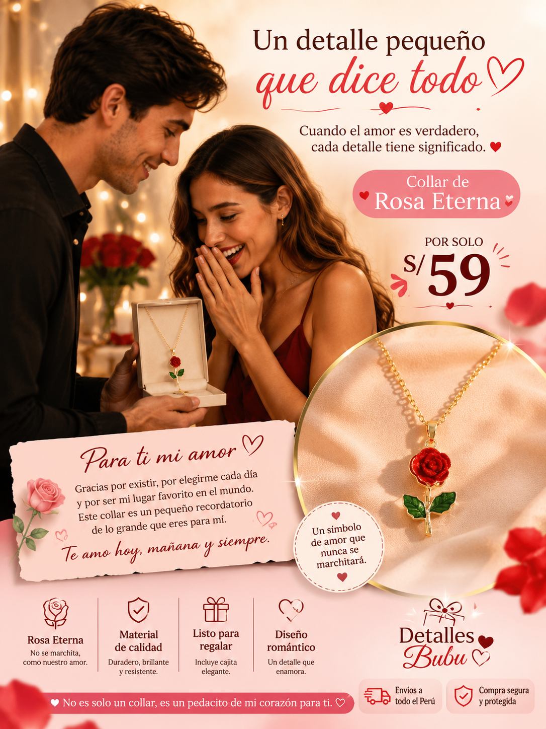 🌹 Collar de Rosa Eterna + Dedicatoria ❤️ | El Regalo Perfecto para Enamorar