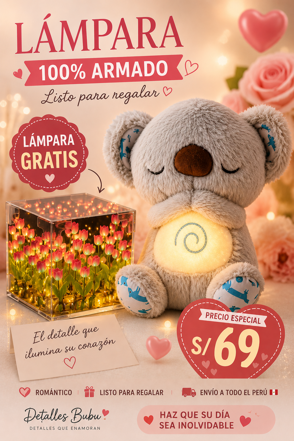 🐨 Peluche Koala que Respira + Lámpara de Tulipanes GRATIS 💝 | Regalo Romántico
