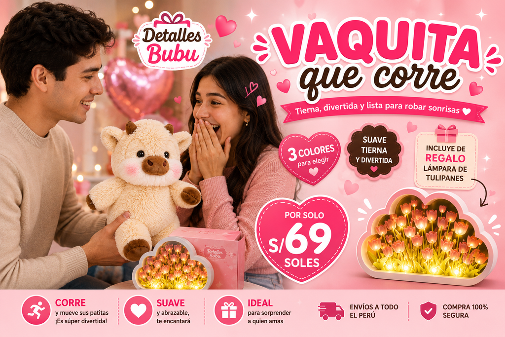 🐮 Vaquita que Corre + Lámpara de Tulipanes de Regalo